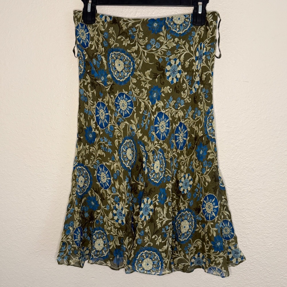 Vintage Womens Large Silk Floral Fairy Grunge Slip Skirt Earthy Boho Indie Y2K